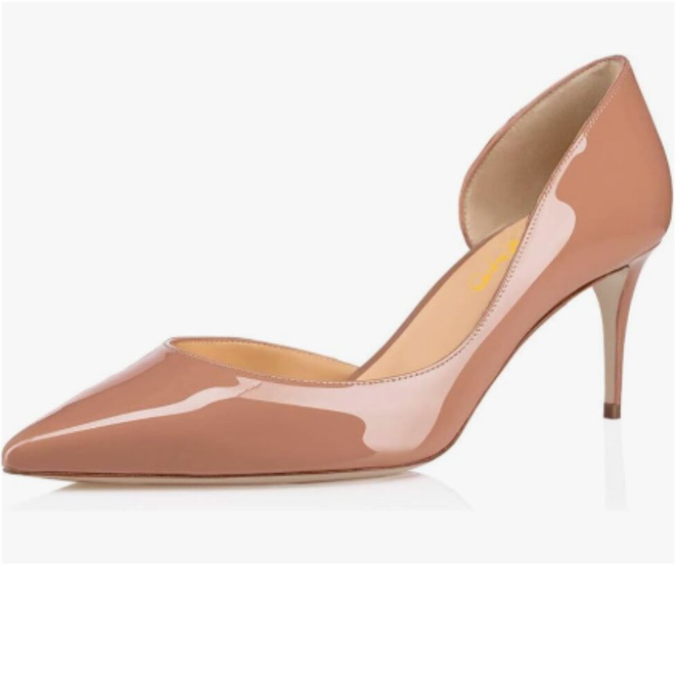 XYD Nude D'Orsay Low Heels Comfort Slip-on Pointed Toe Sexy Pumps Casual Shoes